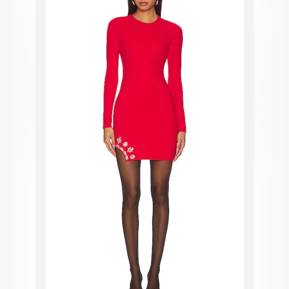 SAYLOR Red Long Sleeve Dress with Floral Detail